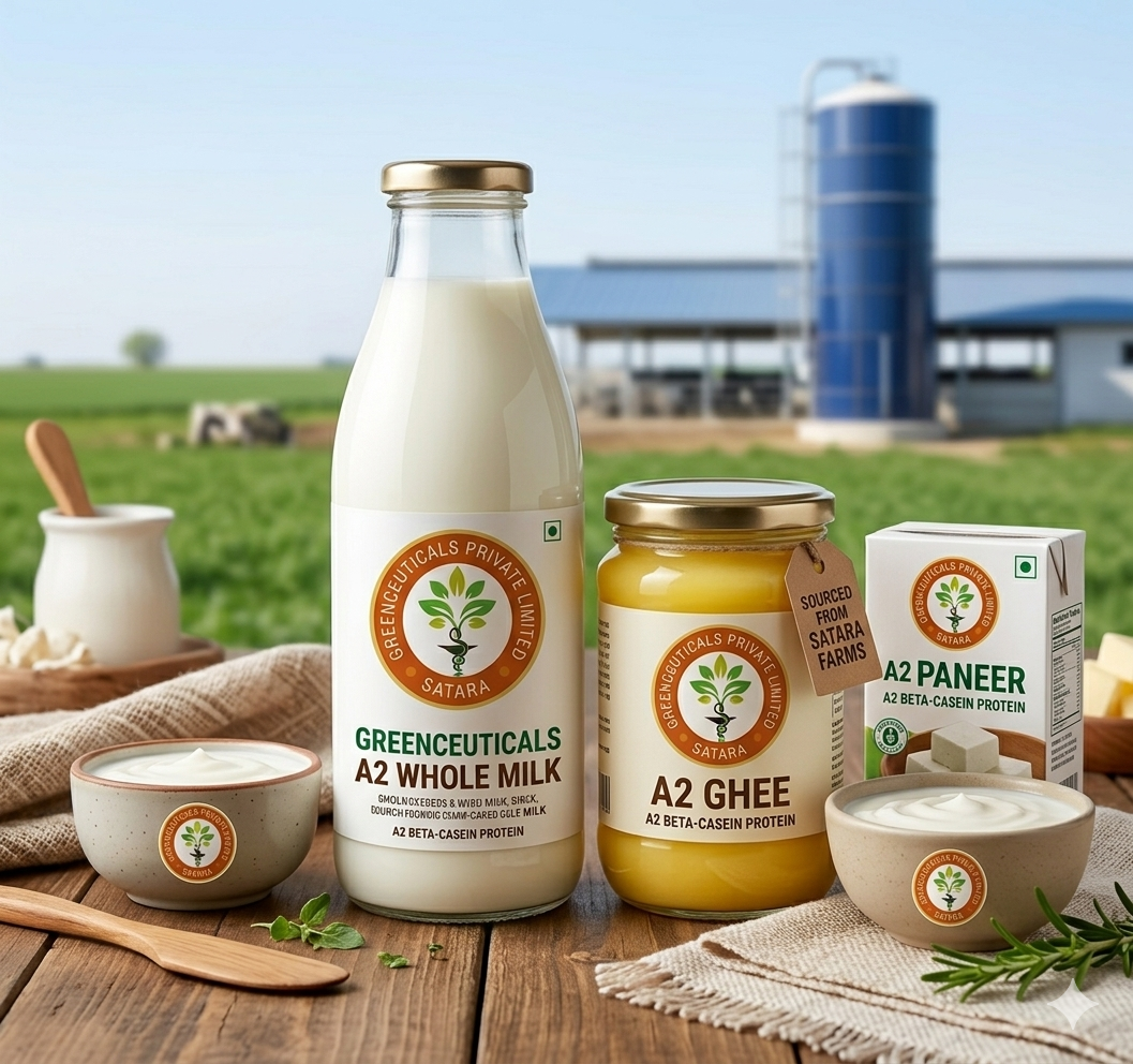 Greenceuticals A2 whole milk, A2 ghee and A2 paneer packaging